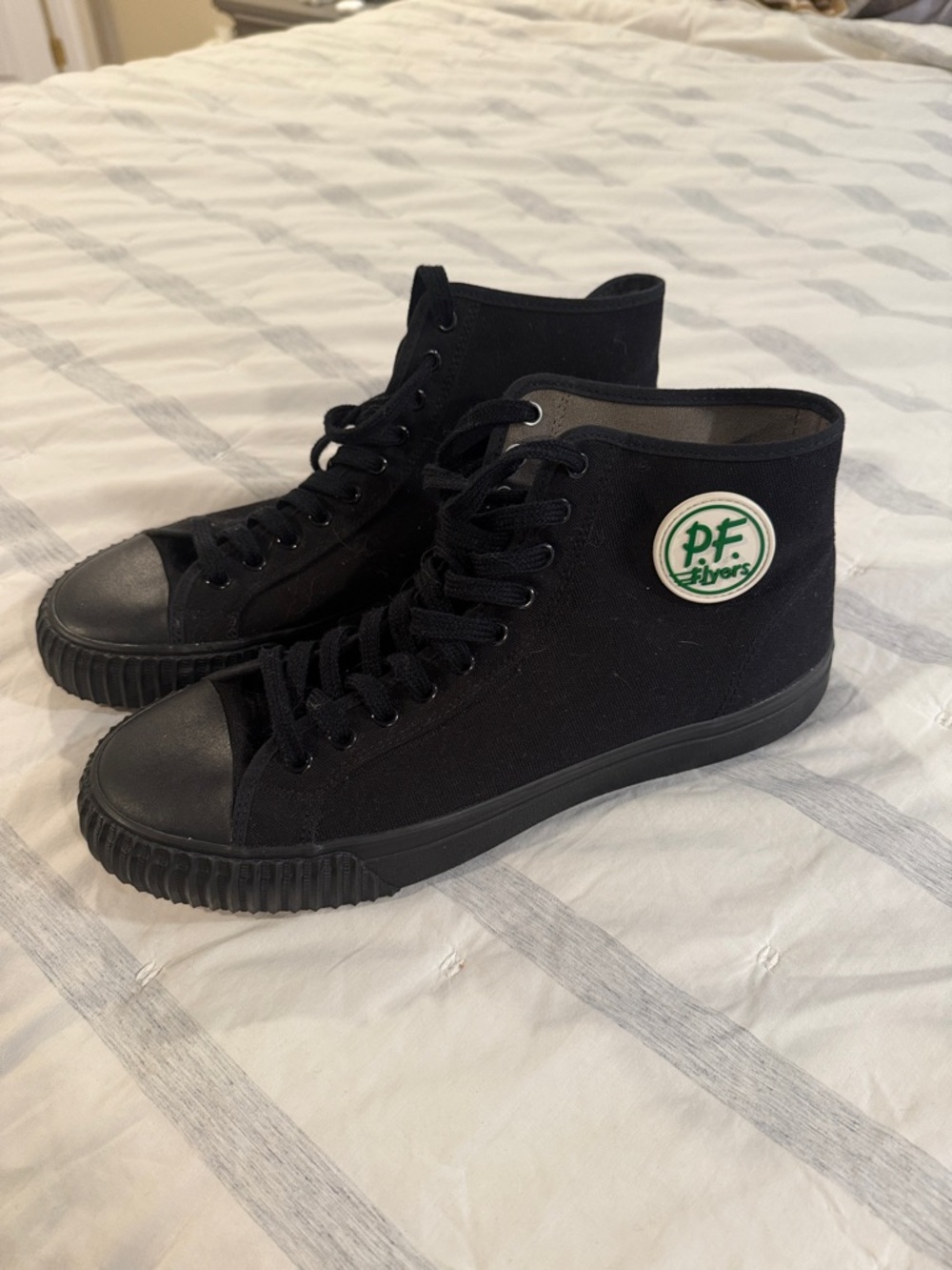 P.F. Flyers Men’s Black High-Top Canvas Sneakers with Green Logo